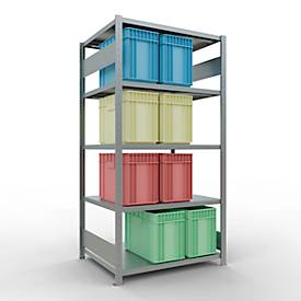 Schulte Lagertechnik Fachbodenregal-Stecksystem MULTIplus 250, Grundregal, Längenriegel, 2000x1000x800 mm, 5 Böden, verzinkt