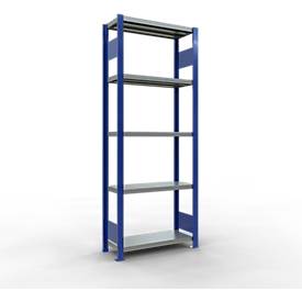 Schulte Lagertechnik Fachbodenregal-Stecksystem MULTIplus 250, Grundregal, Längenriegel, 2000x750x300 mm, 5 Böden, enzianblau/verzinkt