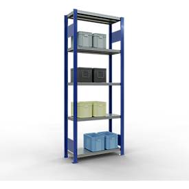 Schulte Lagertechnik Fachbodenregal-Stecksystem MULTIplus 250, Grundregal, Längenriegel, 2000x750x300 mm, 5 Böden, enzianblau/verzinkt
