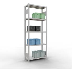 Schulte Lagertechnik Fachbodenregal-Stecksystem MULTIplus 250, Grundregal, Längenriegel, 2000x750x300 mm, 5 Böden, lichtgrau