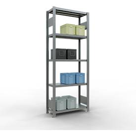 Schulte Lagertechnik Fachbodenregal-Stecksystem MULTIplus 250, Grundregal, Längenriegel, 2000x750x300 mm, 5 Böden, verzinkt