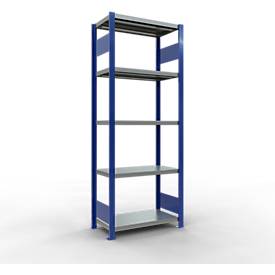 Schulte Lagertechnik Fachbodenregal-Stecksystem MULTIplus 250, Grundregal, Längenriegel, 2000x750x400 mm, 5 Böden, enzianblau/verzinkt