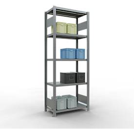 Schulte Lagertechnik Fachbodenregal-Stecksystem MULTIplus 250, Grundregal, Längenriegel, 2000x750x400 mm, 5 Böden, verzinkt