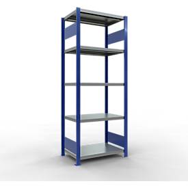 Schulte Lagertechnik Fachbodenregal-Stecksystem MULTIplus 250, Grundregal, Längenriegel, 2000x750x500 mm, 5 Böden, enzianblau/verzinkt