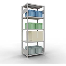 Schulte Lagertechnik Fachbodenregal-Stecksystem MULTIplus 250, Grundregal, Längenriegel, 2000x750x500 mm, 5 Böden, lichtgrau