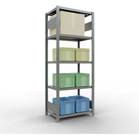 Schulte Lagertechnik Fachbodenregal-Stecksystem MULTIplus 250, Grundregal, Längenriegel, 2000x750x500 mm, 5 Böden, verzinkt