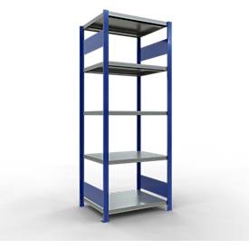 Schulte Lagertechnik Fachbodenregal-Stecksystem MULTIplus 250, Grundregal, Längenriegel, 2000x750x600 mm, 5 Böden, enzianblau/verzinkt