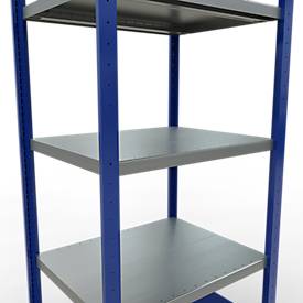 Schulte Lagertechnik Fachbodenregal-Stecksystem MULTIplus 250, Grundregal, Längenriegel, 2000x750x600 mm, 5 Böden, enzianblau/verzinkt