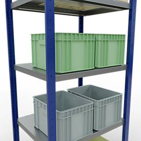 Schulte Lagertechnik Fachbodenregal-Stecksystem MULTIplus 250, Grundregal, Längenriegel, 2000x750x600 mm, 5 Böden, enzianblau/verzinkt