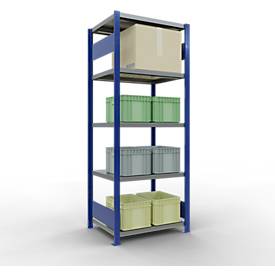 Schulte Lagertechnik Fachbodenregal-Stecksystem MULTIplus 250, Grundregal, Längenriegel, 2000x750x600 mm, 5 Böden, enzianblau/verzinkt
