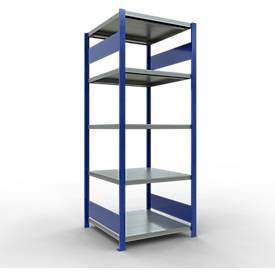 Schulte Lagertechnik Fachbodenregal-Stecksystem MULTIplus 250, Grundregal, Längenriegel, 2000x750x800 mm, 5 Böden, enzianblau/verzinkt