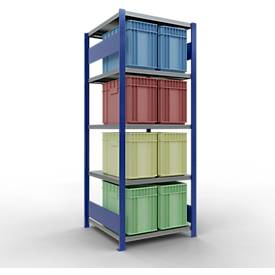 Schulte Lagertechnik Fachbodenregal-Stecksystem MULTIplus 250, Grundregal, Längenriegel, 2000x750x800 mm, 5 Böden, enzianblau/verzinkt