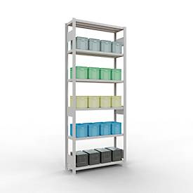 Schulte Lagertechnik Fachbodenregal-Stecksystem MULTIplus 250, Grundregal, Längenriegel, 2500x1000x300 mm, 6 Böden, lichtgrau