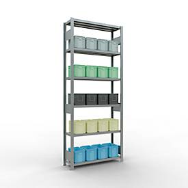 Schulte Lagertechnik Fachbodenregal-Stecksystem MULTIplus 250, Grundregal, Längenriegel, 2500x1000x300 mm, 6 Böden, verzinkt