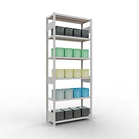 Schulte Lagertechnik Fachbodenregal-Stecksystem MULTIplus 250, Grundregal, Längenriegel, 2500x1000x400 mm, 6 Böden, lichtgrau