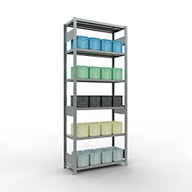 Schulte Lagertechnik Fachbodenregal-Stecksystem MULTIplus 250, Grundregal, Längenriegel, 2500x1000x400 mm, 6 Böden, verzinkt