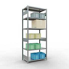 Schulte Lagertechnik Fachbodenregal-Stecksystem MULTIplus 250, Grundregal, Längenriegel, 2500x1000x600 mm, 6 Böden, verzinkt