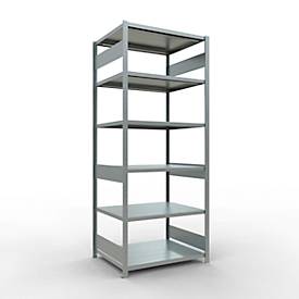 Schulte Lagertechnik Fachbodenregal-Stecksystem MULTIplus 250, Grundregal, Längenriegel, 2500x1000x800 mm, 6 Böden, verzinkt