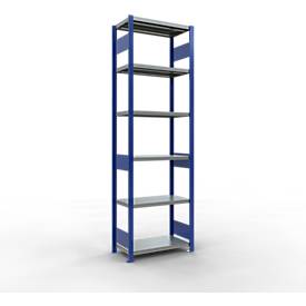 Schulte Lagertechnik Fachbodenregal-Stecksystem MULTIplus 250, Grundregal, Längenriegel, 2500x750x400 mm, 6 Böden, enzianblau/verzinkt