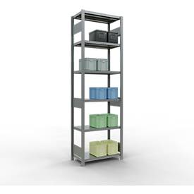 Schulte Lagertechnik Fachbodenregal-Stecksystem MULTIplus 250, Grundregal, Längenriegel, 2500x750x400 mm, 6 Böden, verzinkt