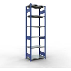 Schulte Lagertechnik Fachbodenregal-Stecksystem MULTIplus 250, Grundregal, Längenriegel, 2500x750x500 mm, 6 Böden, enzianblau/verzinkt