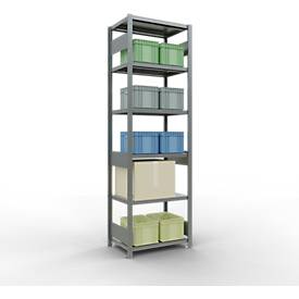 Schulte Lagertechnik Fachbodenregal-Stecksystem MULTIplus 250, Grundregal, Längenriegel, 2500x750x500 mm, 6 Böden, verzinkt