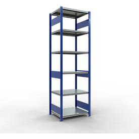 Schulte Lagertechnik Fachbodenregal-Stecksystem MULTIplus 250, Grundregal, Längenriegel, 2500x750x600 mm, 6 Böden, enzianblau/verzinkt