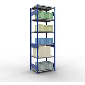 Schulte Lagertechnik Fachbodenregal-Stecksystem MULTIplus 250, Grundregal, Längenriegel, 2500x750x600 mm, 6 Böden, enzianblau/verzinkt