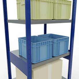 Schulte Lagertechnik Fachbodenregal-Stecksystem MULTIplus 250, Grundregal, Längenriegel, 2500x750x600 mm, 6 Böden, enzianblau/verzinkt