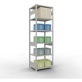 Schulte Lagertechnik Fachbodenregal-Stecksystem MULTIplus 250, Grundregal, Längenriegel, 2500x750x600 mm, 6 Böden, lichtgrau