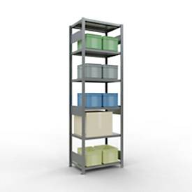 Schulte Lagertechnik Fachbodenregal-Stecksystem MULTIplus 250, Grundregal, Längenriegel, 2500x750x600 mm, 6 Böden, verzinkt