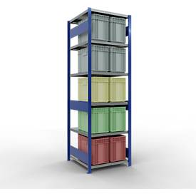 Schulte Lagertechnik Fachbodenregal-Stecksystem MULTIplus 250, Grundregal, Längenriegel, 2500x750x800 mm, 6 Böden, enzianblau/verzinkt