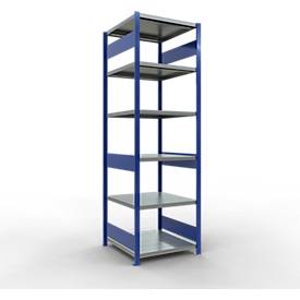 Schulte Lagertechnik Fachbodenregal-Stecksystem MULTIplus 250, Grundregal, Längenriegel, 2500x750x800 mm, 6 Böden, enzianblau/verzinkt