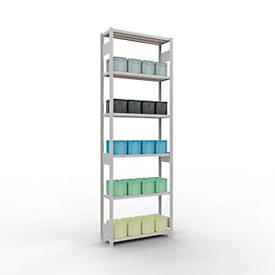 Schulte Lagertechnik Fachbodenregal-Stecksystem MULTIplus 250, Grundregal, Längenriegel, 3000x1000x300 mm, 7 Böden, lichtgrau