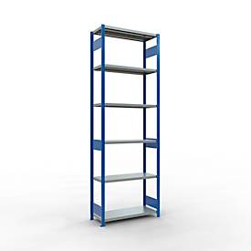 Schulte Lagertechnik Fachbodenregal-Stecksystem MULTIplus 250, Grundregal, Längenriegel, 3000x1000x400 mm, 7 Böden, enzianblau/verzinkt