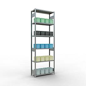 Schulte Lagertechnik Fachbodenregal-Stecksystem MULTIplus 250, Grundregal, Längenriegel, 3000x1000x400 mm, 7 Böden, verzinkt