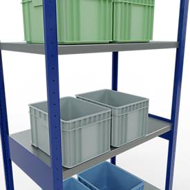 Schulte Lagertechnik Fachbodenregal-Stecksystem MULTIplus 250, Grundregal, Längenriegel, 3000x1000x600 mm, 7 Böden, enzianblau/verzinkt