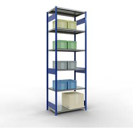 Schulte Lagertechnik Fachbodenregal-Stecksystem MULTIplus 250, Grundregal, Längenriegel, 3000x1000x600 mm, 7 Böden, enzianblau/verzinkt