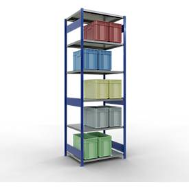 Schulte Lagertechnik Fachbodenregal-Stecksystem MULTIplus 250, Grundregal, Längenriegel, 3000x1000x800 mm, 7 Böden, enzianblau/verzinkt