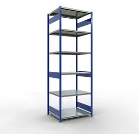 Schulte Lagertechnik Fachbodenregal-Stecksystem MULTIplus 250, Grundregal, Längenriegel, 3000x1000x800 mm, 7 Böden, enzianblau/verzinkt