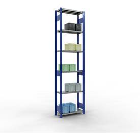 Schulte Lagertechnik Fachbodenregal-Stecksystem MULTIplus 250, Grundregal, Längenriegel, 3000x750x300 mm, 7 Böden, enzianblau/verzinkt