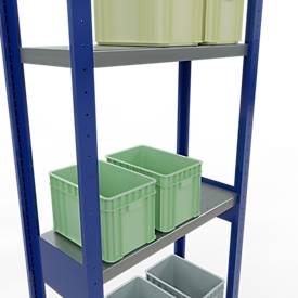 Schulte Lagertechnik Fachbodenregal-Stecksystem MULTIplus 250, Grundregal, Längenriegel, 3000x750x300 mm, 7 Böden, enzianblau/verzinkt