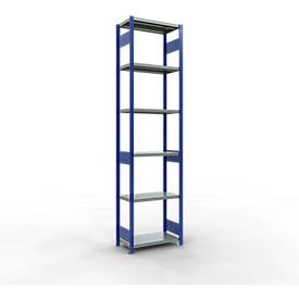 Schulte Lagertechnik Fachbodenregal-Stecksystem MULTIplus 250, Grundregal, Längenriegel, 3000x750x400 mm, 7 Böden, enzianblau/verzinkt