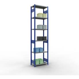 Schulte Lagertechnik Fachbodenregal-Stecksystem MULTIplus 250, Grundregal, Längenriegel, 3000x750x400 mm, 7 Böden, enzianblau/verzinkt