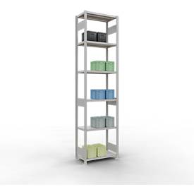 Schulte Lagertechnik Fachbodenregal-Stecksystem MULTIplus 250, Grundregal, Längenriegel, 3000x750x400 mm, 7 Böden, lichtgrau