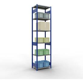 Schulte Lagertechnik Fachbodenregal-Stecksystem MULTIplus 250, Grundregal, Längenriegel, 3000x750x500 mm, 7 Böden, enzianblau/verzinkt