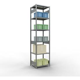 Schulte Lagertechnik Fachbodenregal-Stecksystem MULTIplus 250, Grundregal, Längenriegel, 3000x750x600 mm, 7 Böden, verzinkt