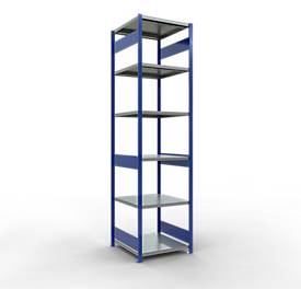 Schulte Lagertechnik Fachbodenregal-Stecksystem MULTIplus 250, Grundregal, Längenriegel, 3000x750x800 mm, 7 Böden, enzianblau/verzinkt