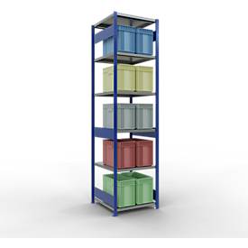 Schulte Lagertechnik Fachbodenregal-Stecksystem MULTIplus 250, Grundregal, Längenriegel, 3000x750x800 mm, 7 Böden, enzianblau/verzinkt