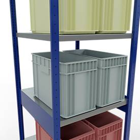Schulte Lagertechnik Fachbodenregal-Stecksystem MULTIplus 250, Grundregal, Längenriegel, 3000x750x800 mm, 7 Böden, enzianblau/verzinkt